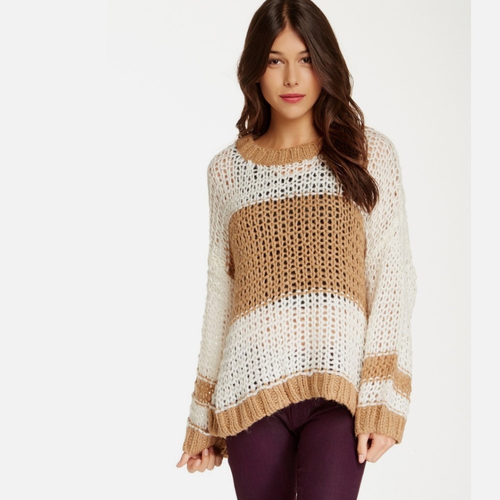 Free People Chunky Knit Sweater - Brown and Cream - Picture 5 of 9